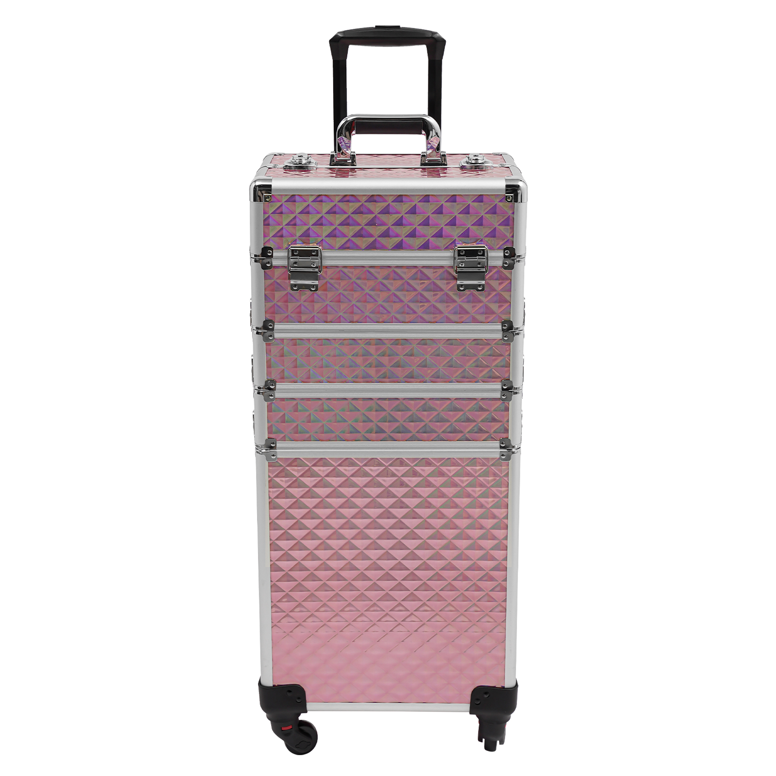 Estuche de Cosméticos 4 en 1, Maletín de Maquillaje con Ruedas de Aleación de Aluminio + ABS, Grande para Maquilladores Profesionales - Rosa