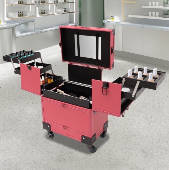 Make-up-Koffer mit Rollen, Griff + Spiegel, rechteckig Make-up-Koffer mit Rollen, Griff + Spiegel, rechteckig