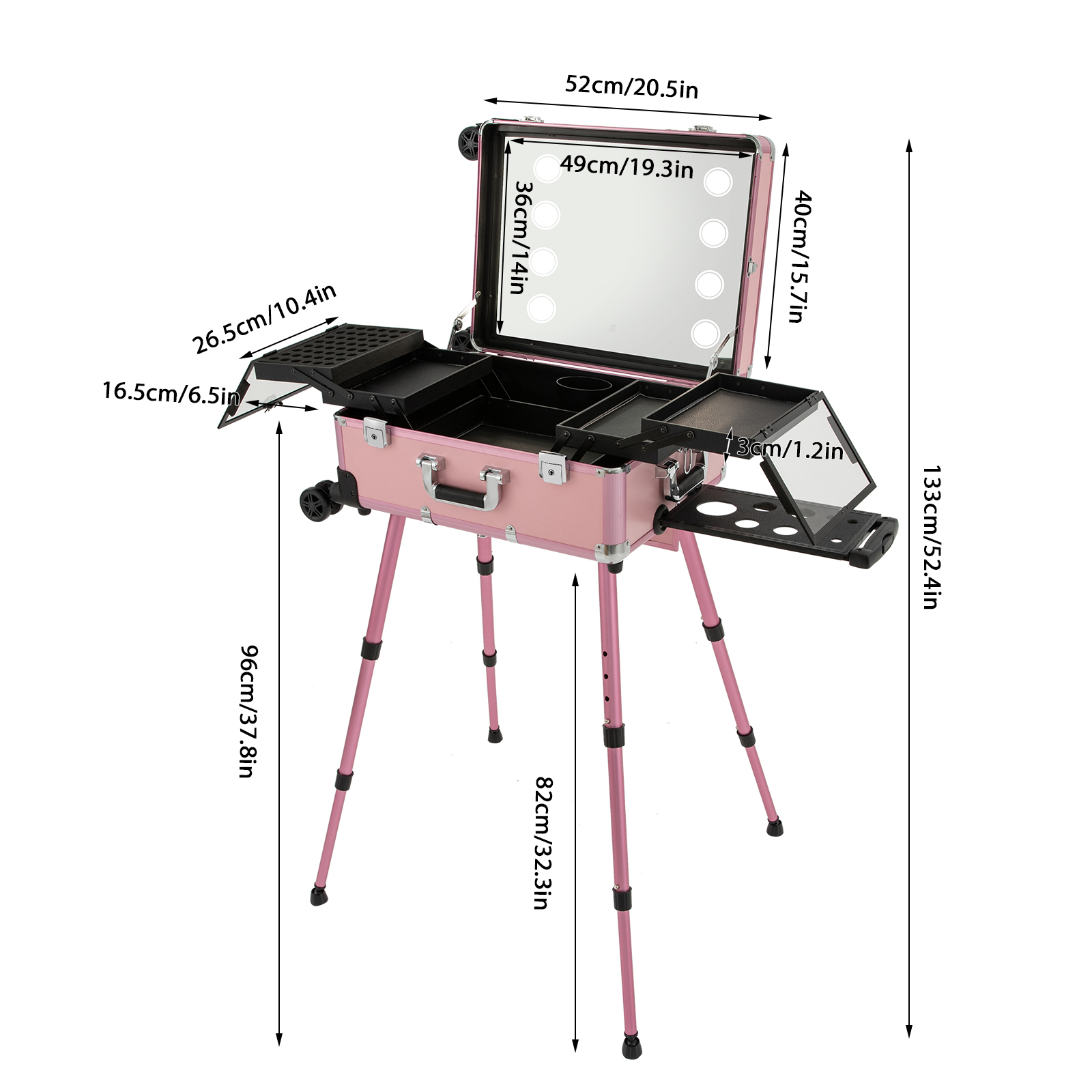 CNCEST Rollen Makeup Zug Koffer mit beleuchtetem Spiegel große Make-up Kosmetik Orgainzer Box Reisekoffer mit Bluetooth Professionelle Tragbare Aluminiumlegierung Trolley Salonstation - Rosa CNCEST Rollen Makeup Zug Koffer mit beleuchtetem Spiegel große Make-up Kosmetik Orgainzer Box Reisekoffer mit Bluetooth Professionelle Tragbare Aluminiumlegierung Trolley Salonstation - Rosa