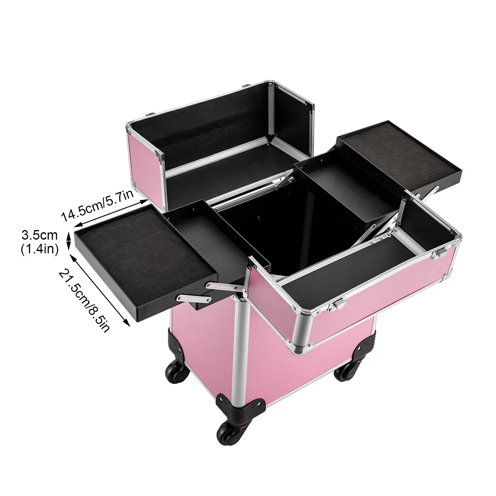 Make-up Koffer, Kosmetikkoffer Trolley, mit 4 Universalrollen, mit 4 ausziehbaren Fächern, (Rosa) Make-up Koffer, Kosmetikkoffer Trolley, mit 4 Universalrollen, mit 4 ausziehbaren Fächern, (Rosa)