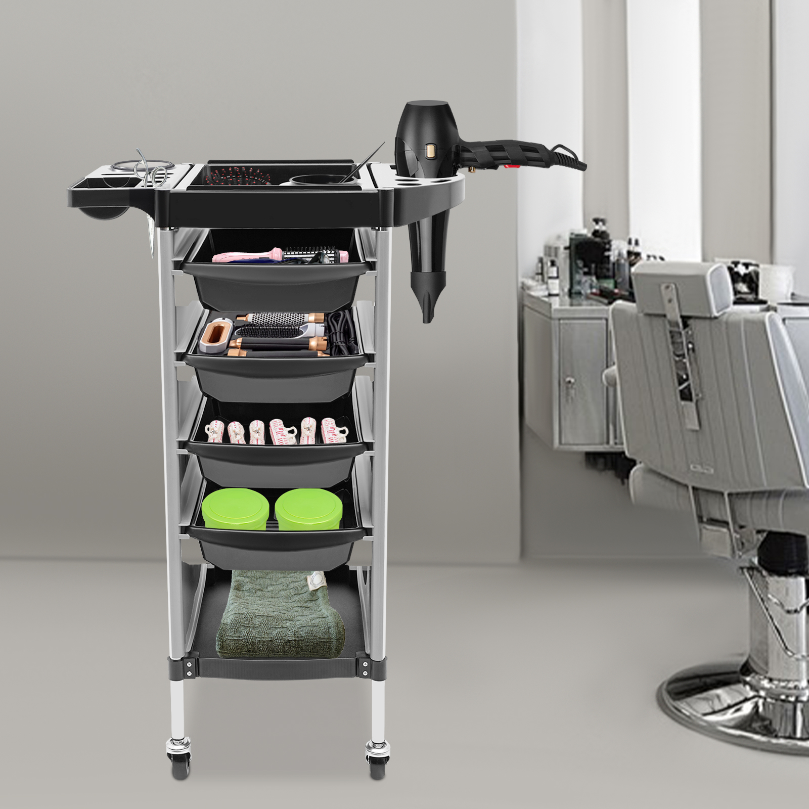 Friseurwagen, Salonwagen mit 4 Schubladen, Friseurwagen für Friseure, geeignet für Nagelstudios, medizinische Einrichtungen Friseurwagen, Salonwagen mit 4 Schubladen, Friseurwagen für Friseure, geeignet für Nagelstudios, medizinische Einrichtungen