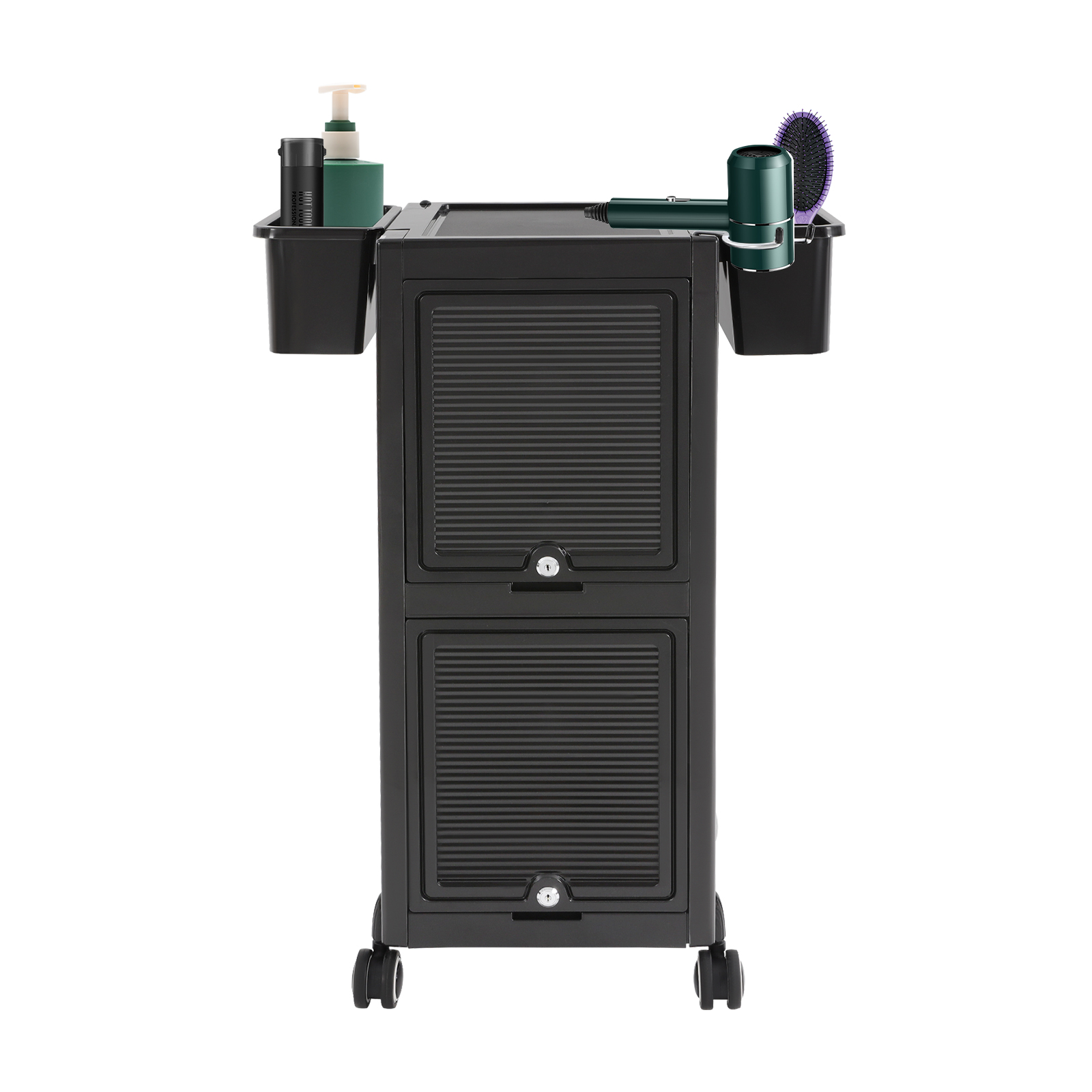 Double Door Drawer Salon Storage Cart, Rolling Salon Cart, Storage Cart with 6 Trays & 2 Storage Baskets