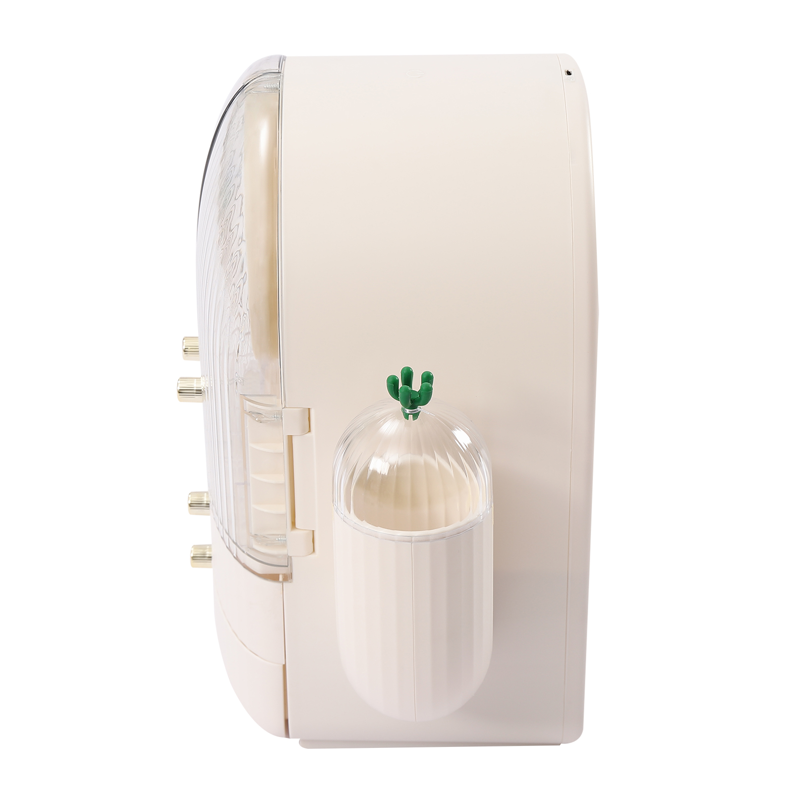 Einzigartiger tragbarer Make-up-Organizer mit Staubschutzhülle in Kaktusform, mit 2 Schubladen, LED-Leuchten und Spiegel, Weiß Einzigartiger tragbarer Make-up-Organizer mit Staubschutzhülle in Kaktusform, mit 2 Schubladen, LED-Leuchten und Spiegel, Weiß