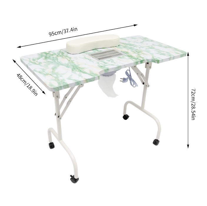 Quadratischer Maniküretisch mit grünem Steinmuster, mit Staubsauger, PVC-Material, bürstenloser Motor aus reinem Kupfer, grün