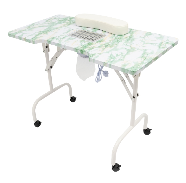 Quadratischer Maniküretisch mit grünem Steinmuster, mit Staubsauger, PVC-Material, bürstenloser Motor aus reinem Kupfer, grün