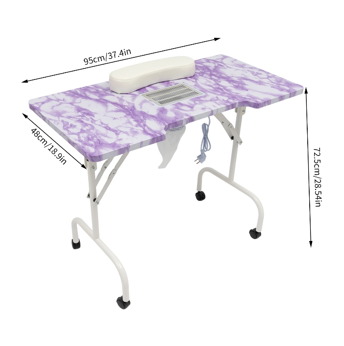 Quadratischer Maniküretisch mit violettem Steinmuster, mit Staubsauger, PVC-Material, bürstenloser Motor aus reinem Kupfer, Violett