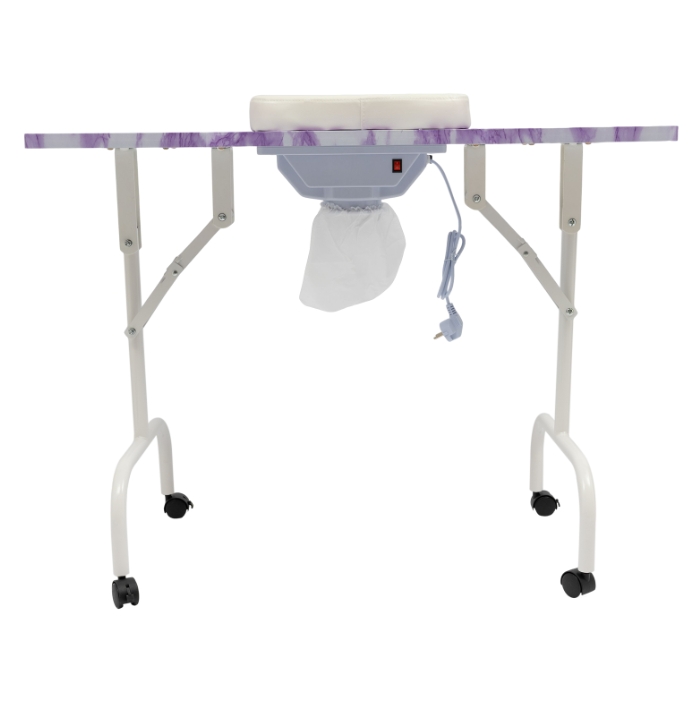 Quadratischer Maniküretisch mit violettem Steinmuster, mit Staubsauger, PVC-Material, bürstenloser Motor aus reinem Kupfer, Violett