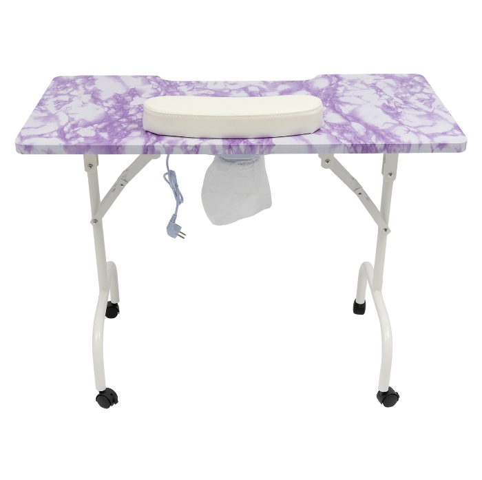 Quadratischer Maniküretisch mit violettem Steinmuster, mit Staubsauger, PVC-Material, bürstenloser Motor aus reinem Kupfer, Violett