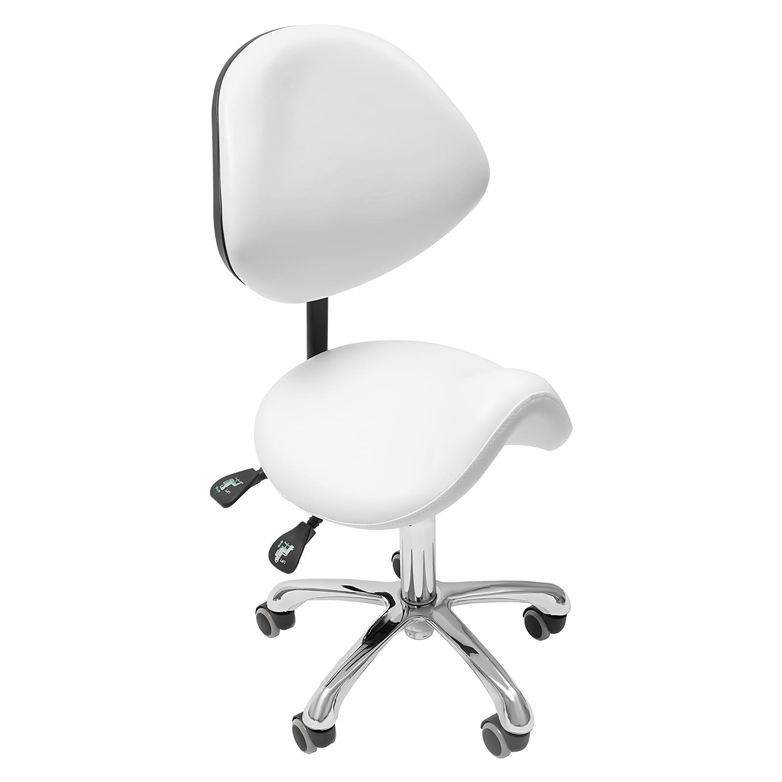 Verstellbarer Sattelhocker, Sitz schwenkbar 360°, für Büros, Friseursalons, Schönheitssalons, Kliniken etc. (weiß)