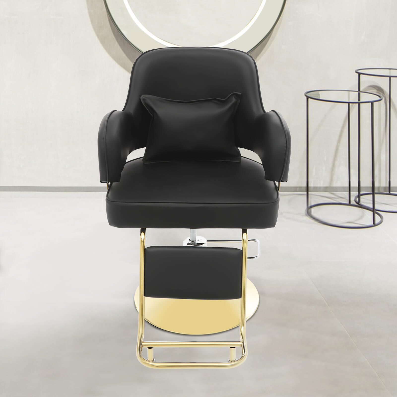 Black and Gold Hairdressing Chair, Rotatable Hairdressing Chair, Barber Chair Iron, and PU