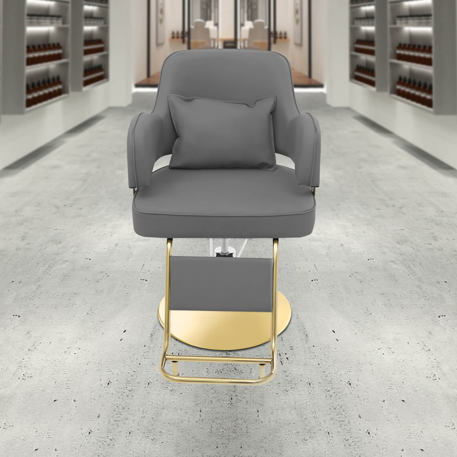 Dark Grey and Gold Hairdressing Chair, Rotatable Hairdressing Chair, Barber Chair Iron, and PU