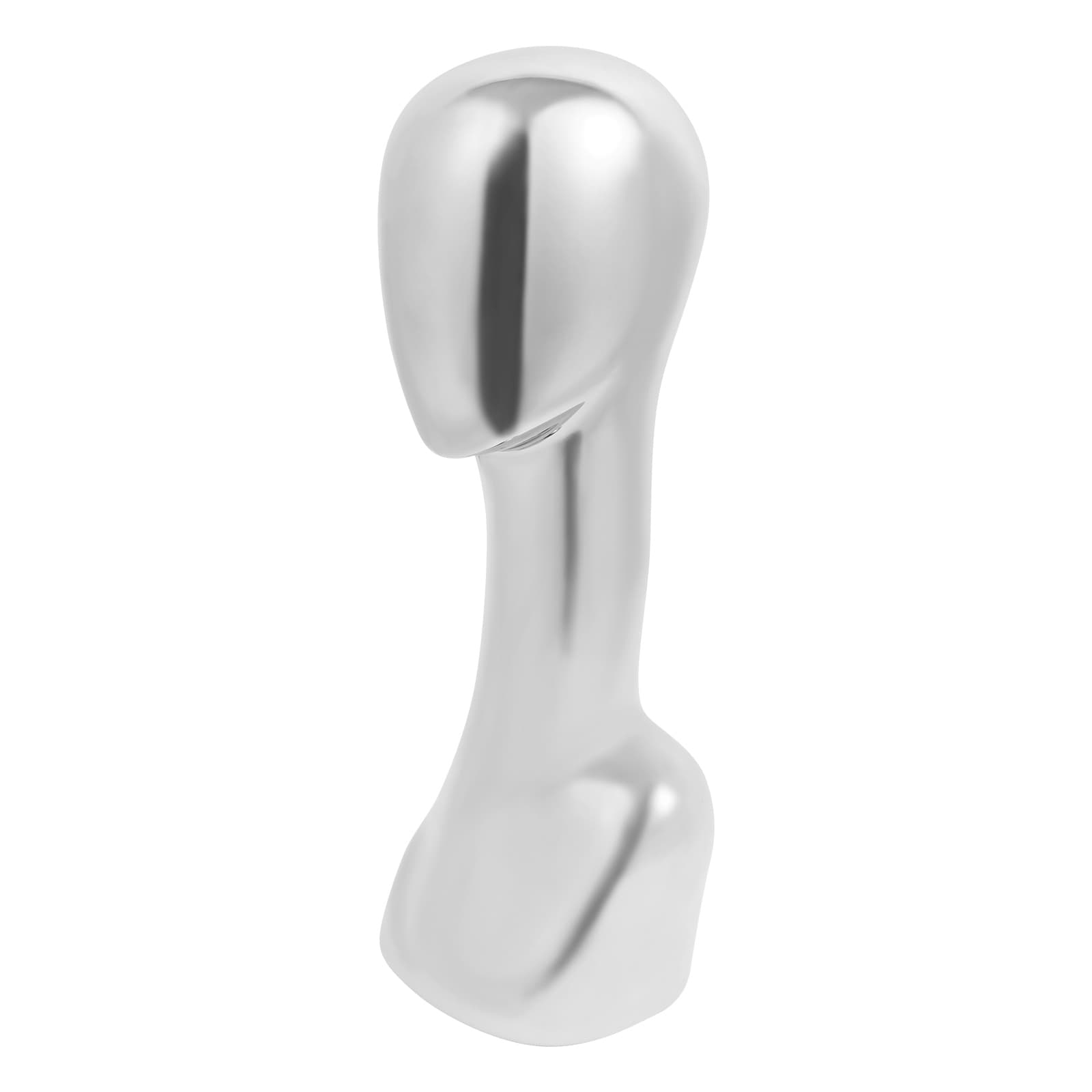 Galvanisiertes Sitzkopfmodell mit langem Hals und Perückenhut - Silber, Mannequinkopf, Tischmannequinkopf Galvanisiertes Sitzkopfmodell mit langem Hals und Perückenhut - Silber, Mannequinkopf, Tischmannequinkopf