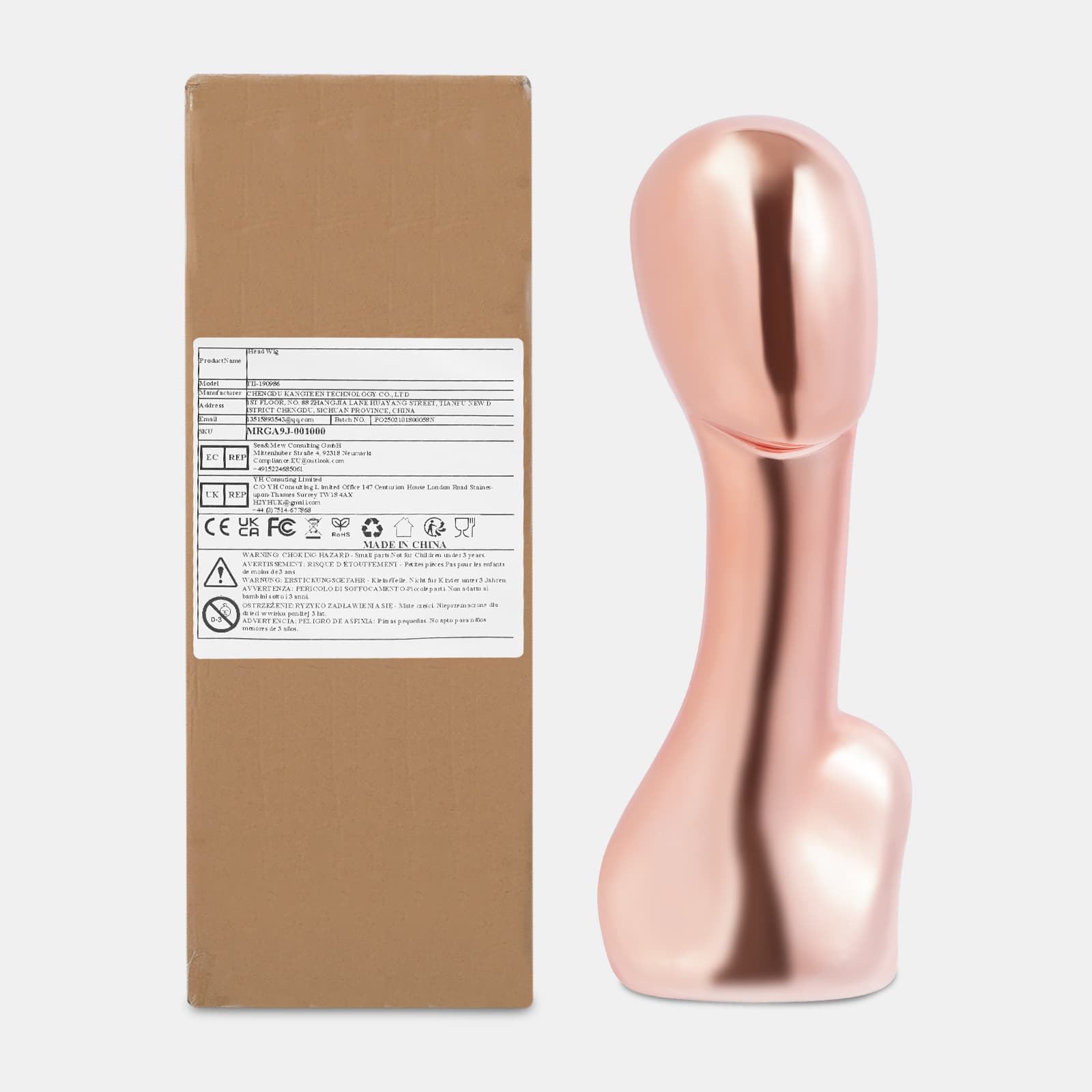 Galvanisiertes Langhalsperückenhut-Sitzkopfmodell - Roségold, Mannequinkopf, Tischmannequinkopf