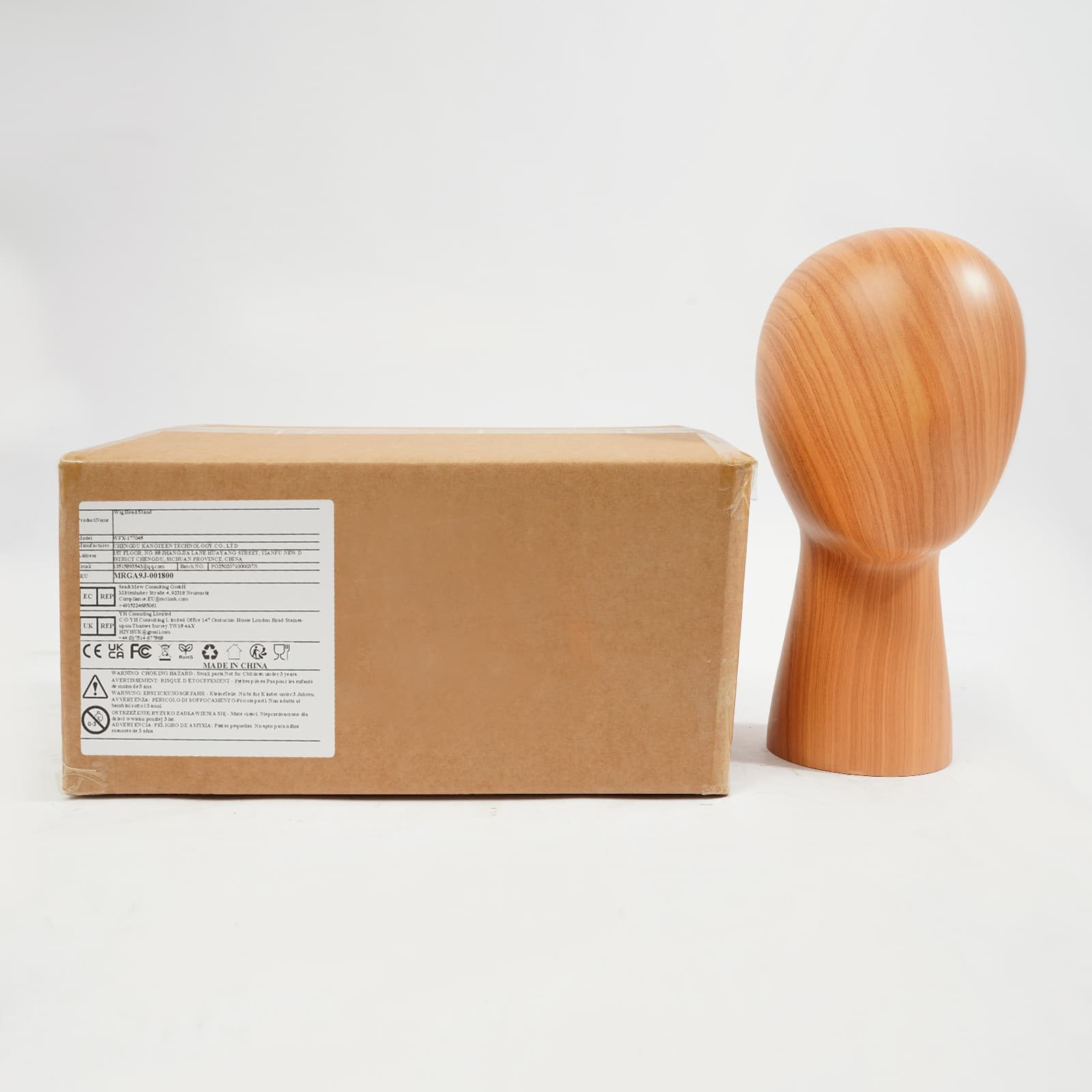 Kurzer Schaukopf, Modellkopfumfang 56 cm, dunkle Holzmaserung, Hut-/Perückenständer, Simulationskopfständer, Schaufensterpuppenkopfständer