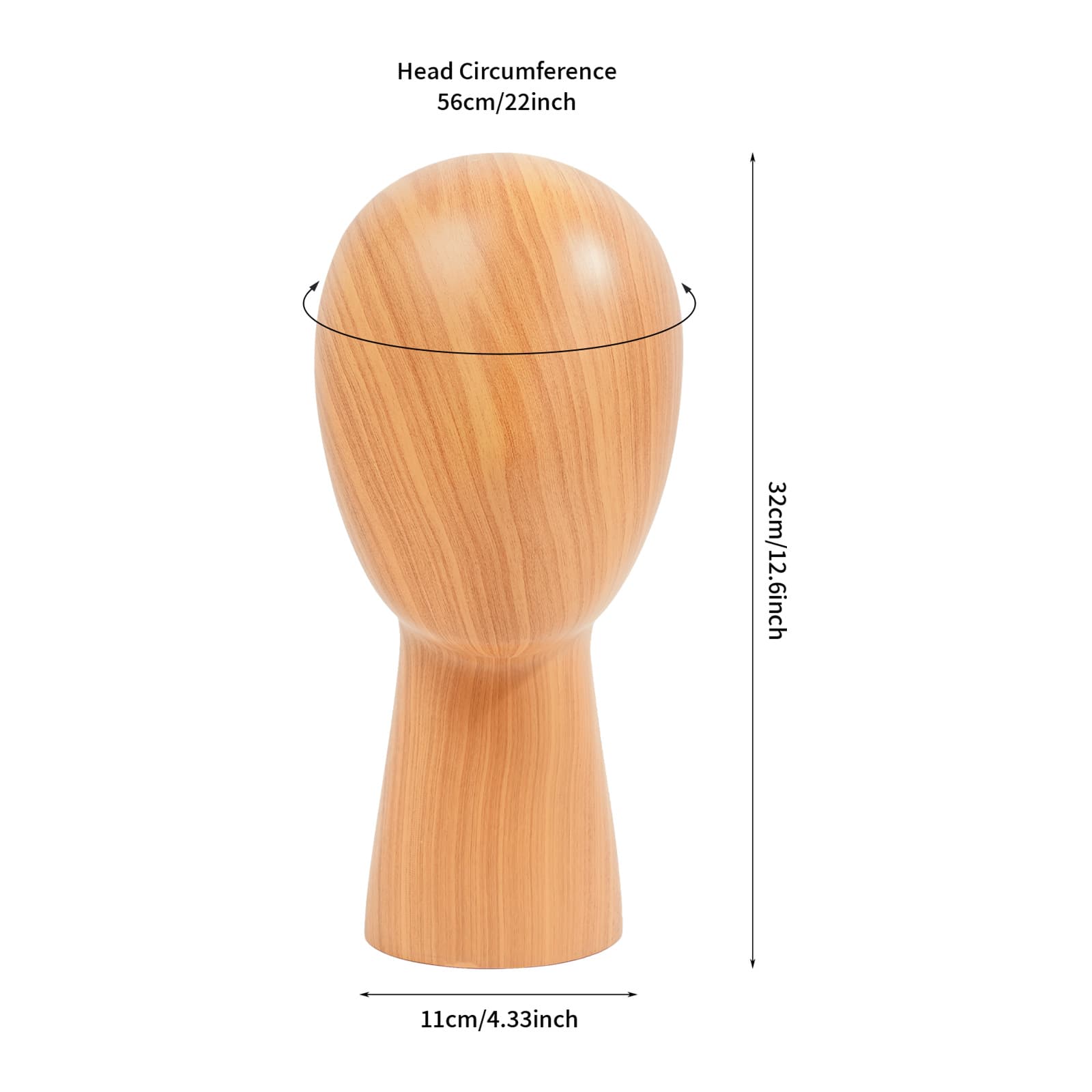 Kurzer Schaukopf, Modellkopfumfang 56 cm, dunkle Holzmaserung, Hut-/Perückenständer, Simulationskopfständer, Schaufensterpuppenkopfständer
