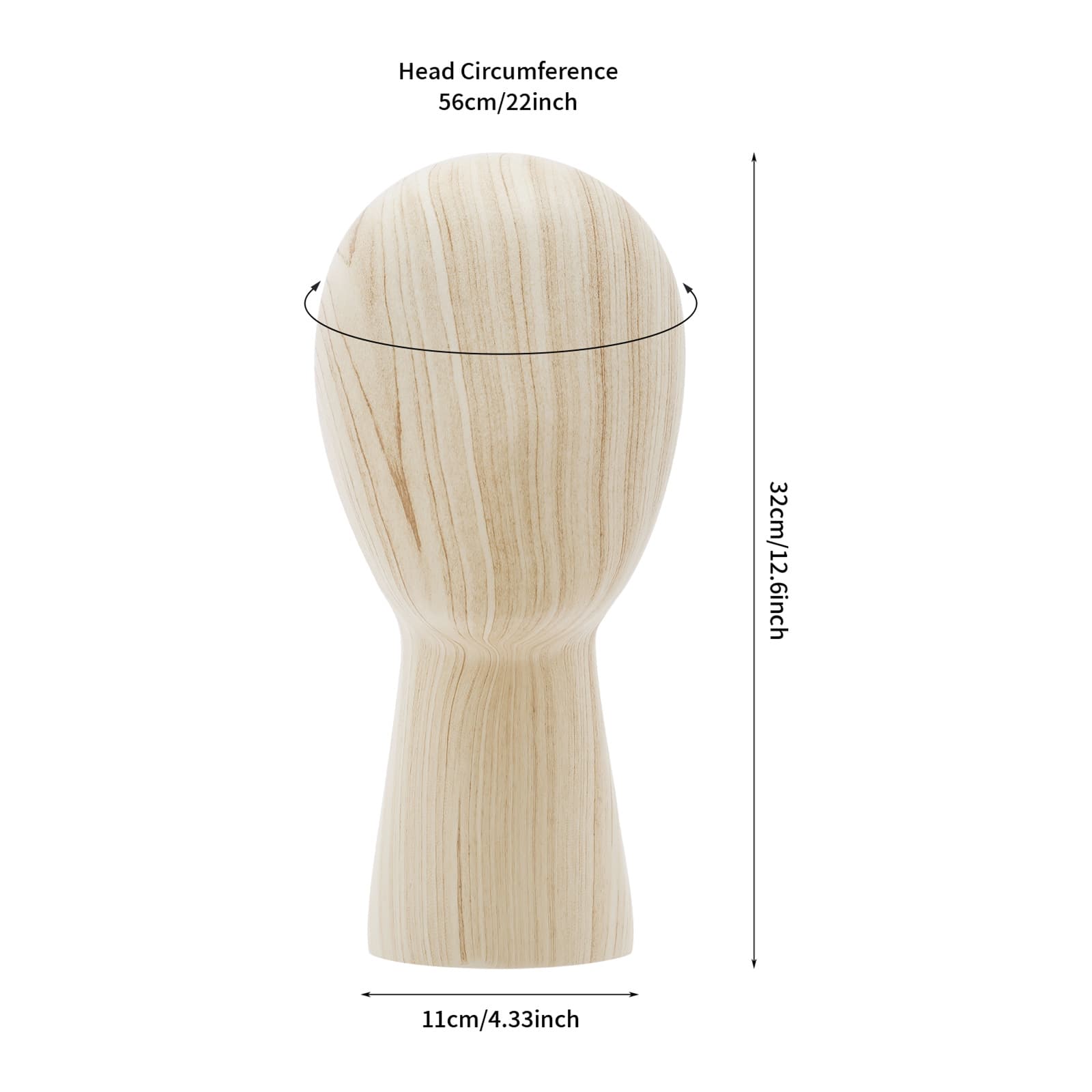 Tête courte de présentation, modèle de tête, circonférence de 56 cm - grain de bois clair, présentoir pour chapeau, perruque, présentoir pour tête de simulation