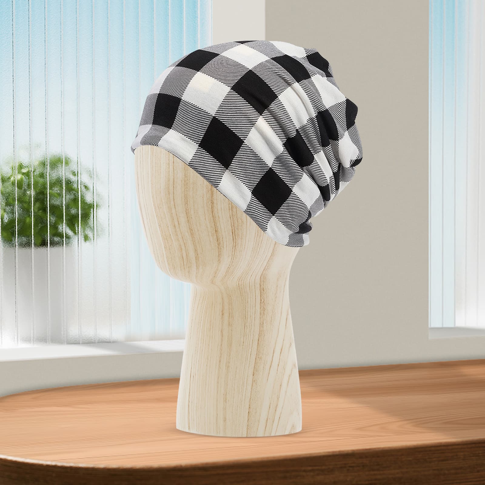 Tête courte de présentation, modèle de tête, circonférence de 56 cm - grain de bois clair, présentoir pour chapeau, perruque, présentoir pour tête de simulation