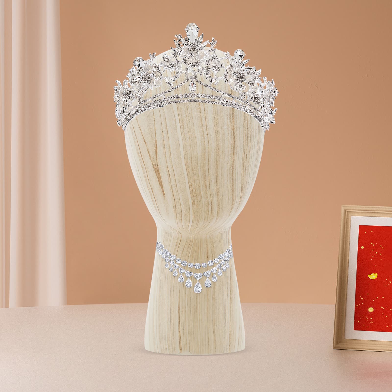 Tête courte de présentation, modèle de tête, circonférence de 56 cm - grain de bois clair, présentoir pour chapeau, perruque, présentoir pour tête de simulation