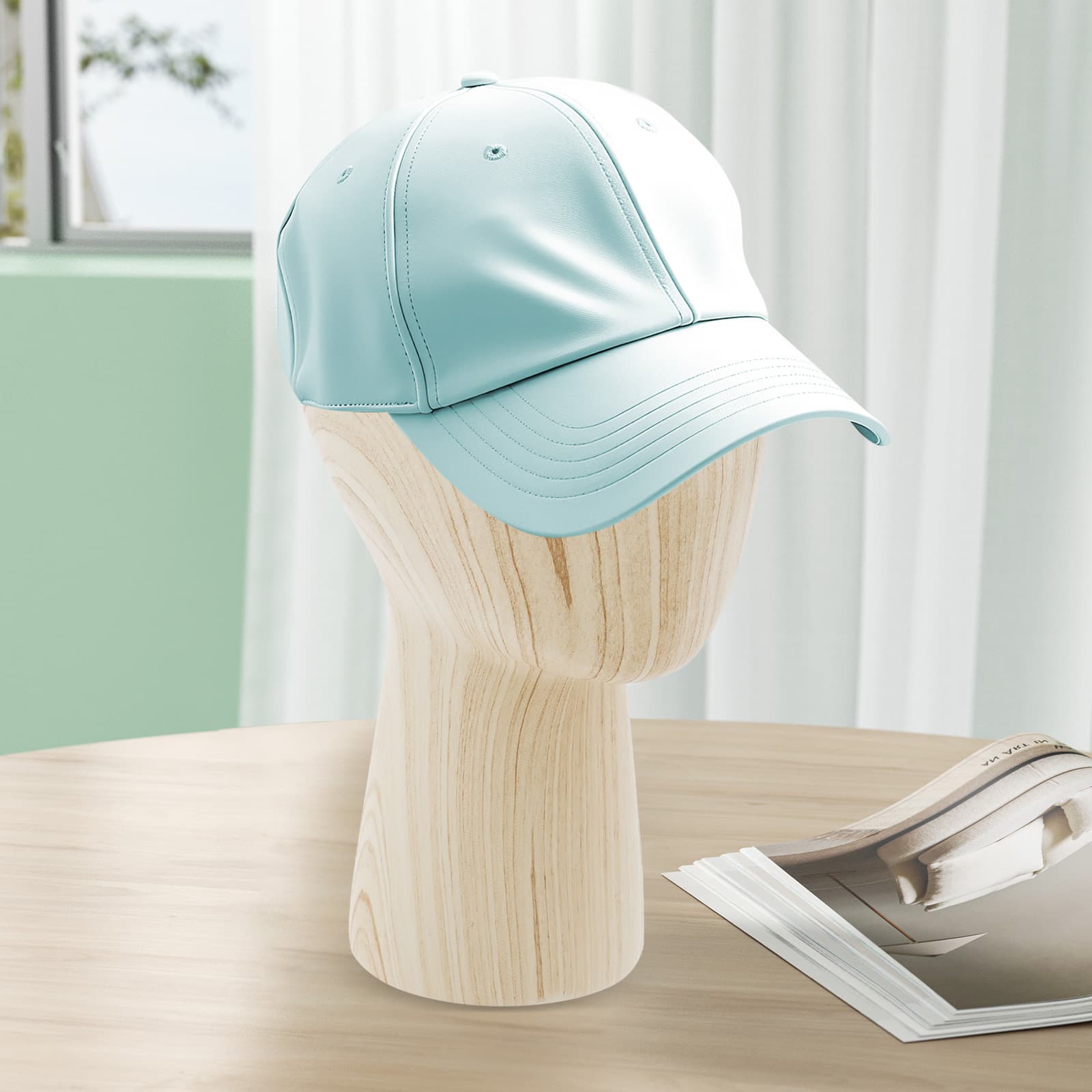 Tête courte de présentation, modèle de tête, circonférence de 56 cm - grain de bois clair, présentoir pour chapeau, perruque, présentoir pour tête de simulation