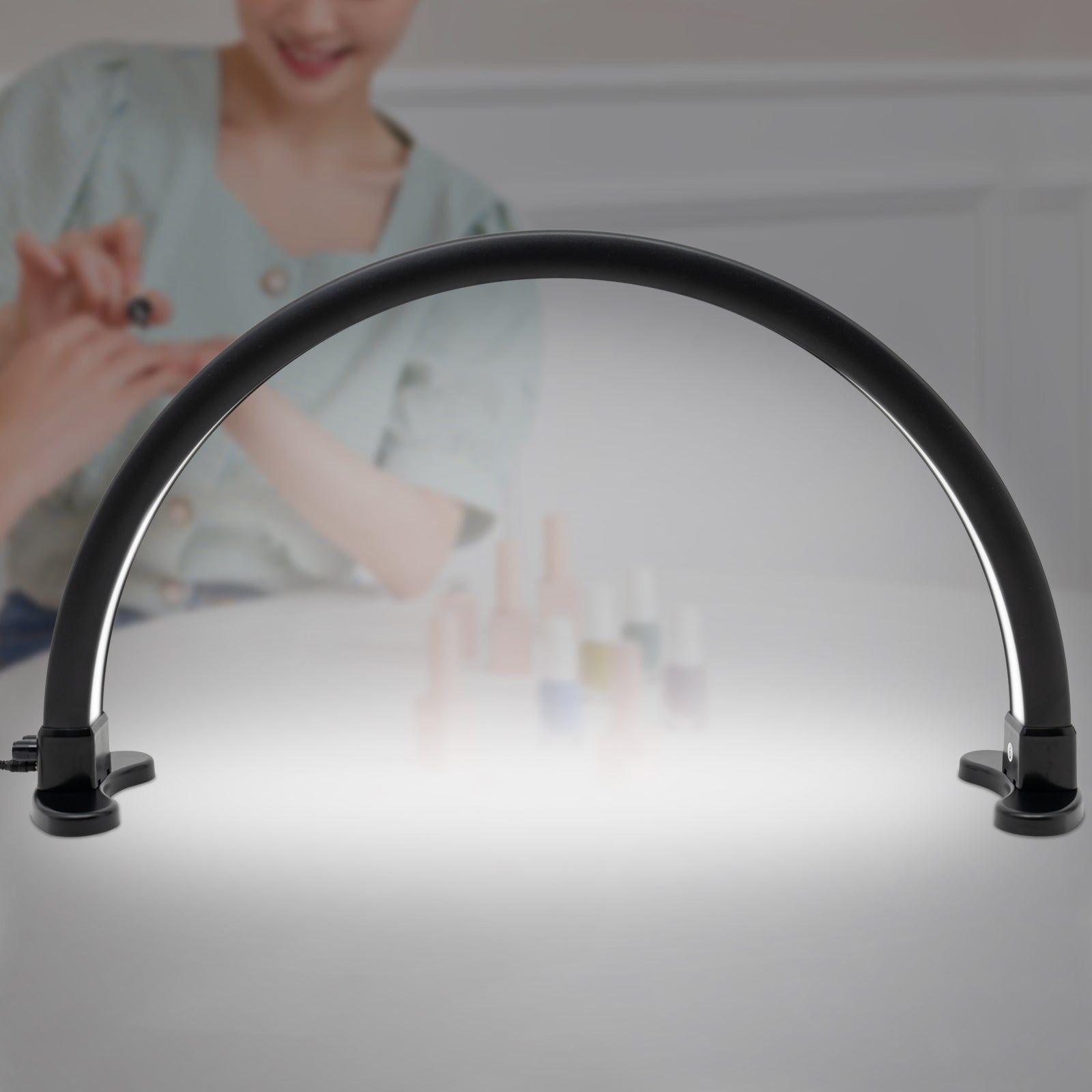 Halbmond-Nagel-Schreibtischlampe, 45 W, 2700–5600 K, dreifarbige LED für Wimpernverlängerung, Kosmetikerin, Hautschönheit (schwarz) Halbmond-Nagel-Schreibtischlampe, 45 W, 2700–5600 K, dreifarbige LED für Wimpernverlängerung, Kosmetikerin, Hautschönheit (schwarz)