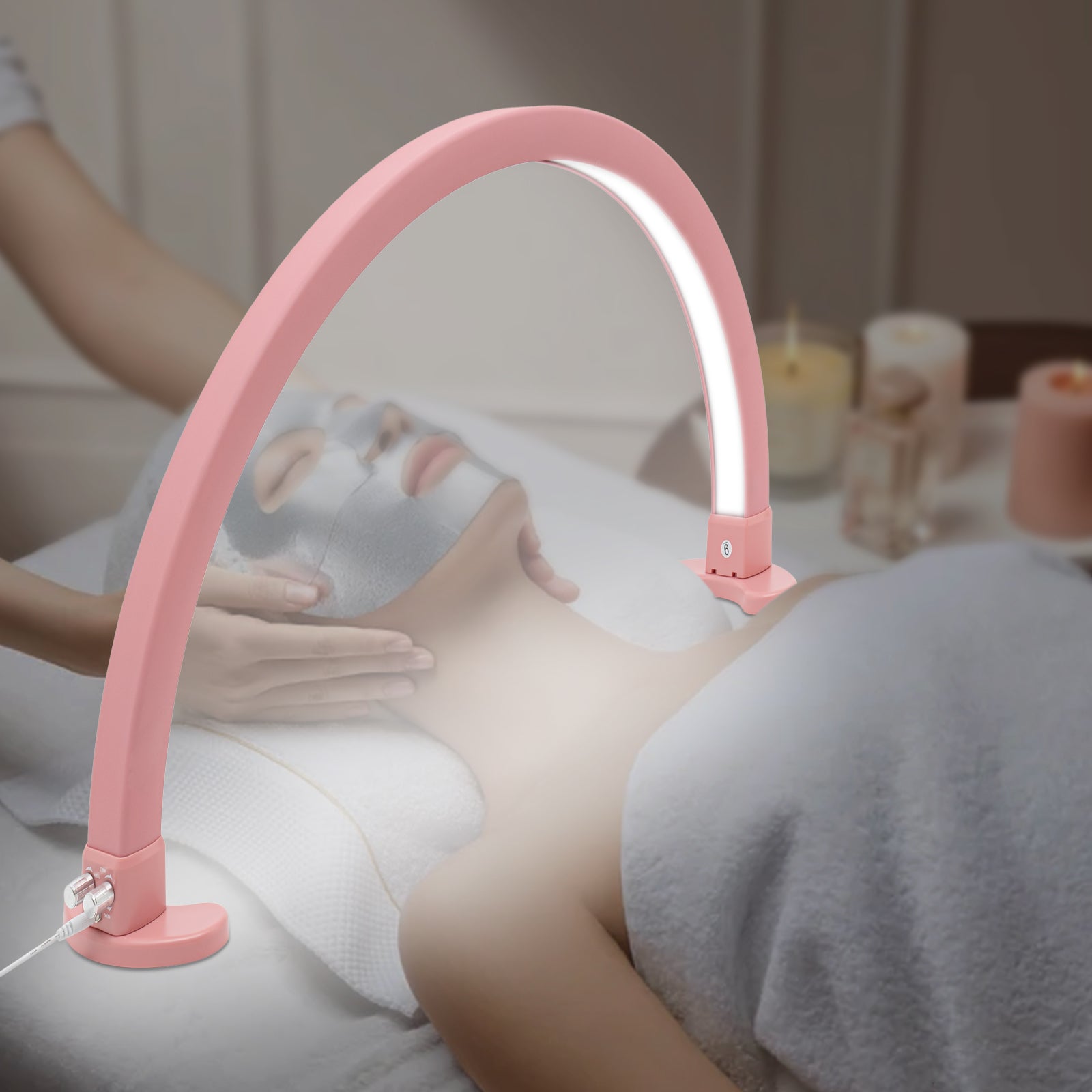 Halbmond-Nagel-Schreibtischlampe, 45 W, 2700–5600 K, dreifarbige LED für Wimpernverlängerung, Kosmetikerin (Pink)