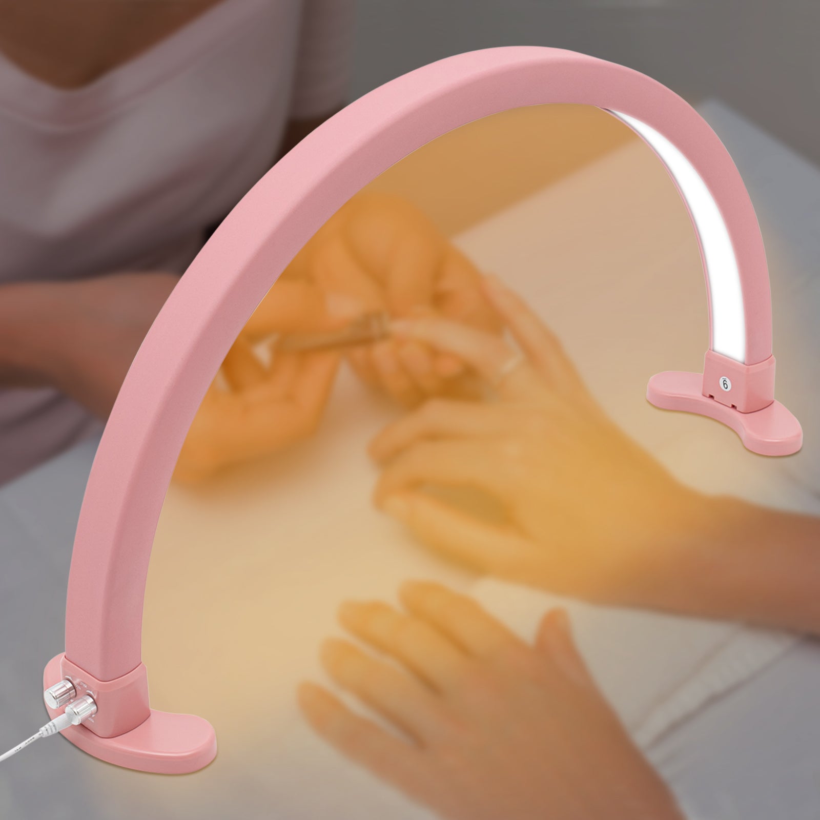 Halbmond-Nagel-Schreibtischlampe, 45 W, 2700–5600 K, dreifarbige LED für Wimpernverlängerung, Kosmetikerin (Pink)