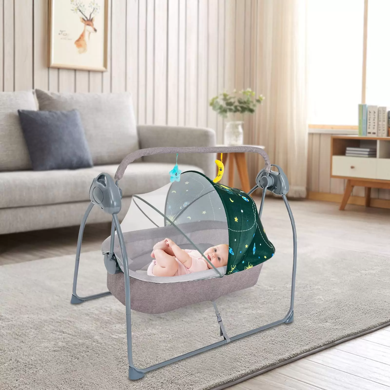 Automatischer Baby Wiege Elektrische Schaukel Bluetooth Musik Schaukelstuh Grün