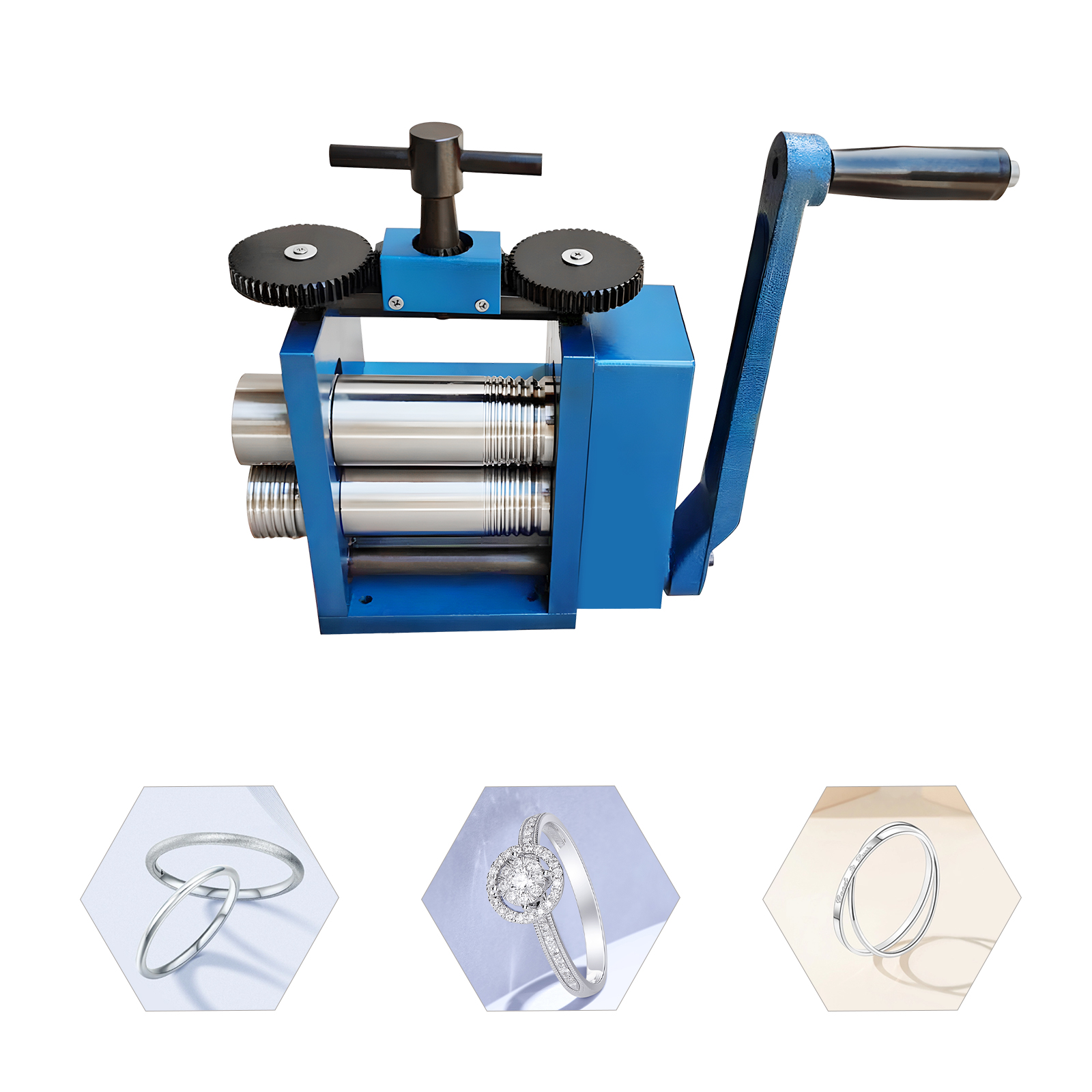 3 Zoll blaue manuelle Pressmaschine für Gold- und Silberschmuck (kann halbkreisförmige quadratische Linien pressen) 3 Zoll blaue manuelle Pressmaschine für Gold- und Silberschmuck (kann halbkreisförmige quadratische Linien pressen)
