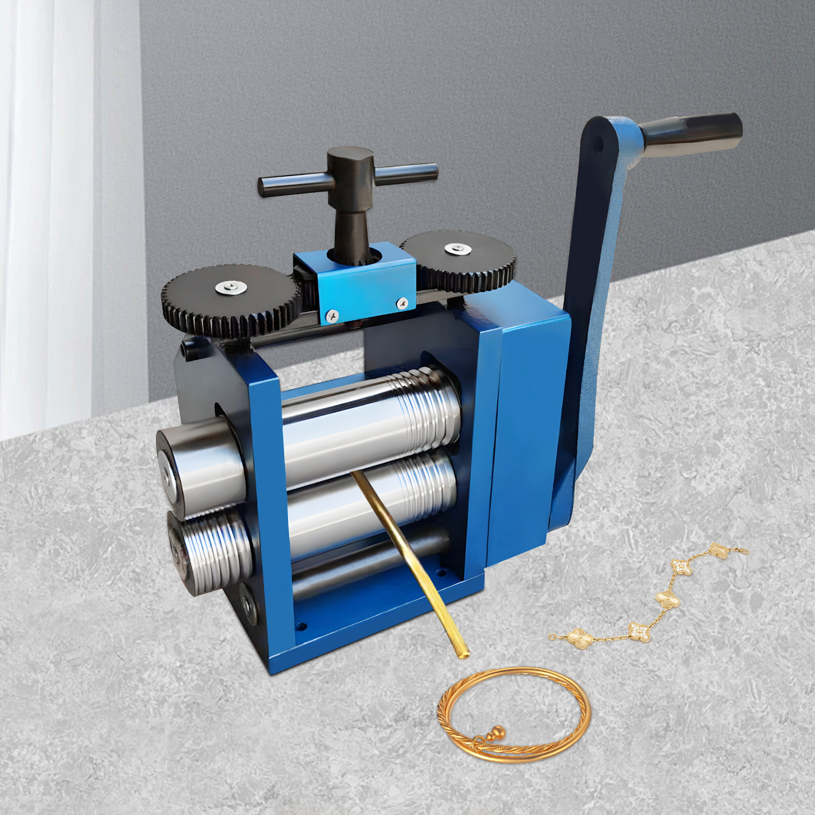 3 Zoll blaue manuelle Pressmaschine für Gold- und Silberschmuck (kann halbkreisförmige quadratische Linien pressen) 3 Zoll blaue manuelle Pressmaschine für Gold- und Silberschmuck (kann halbkreisförmige quadratische Linien pressen)