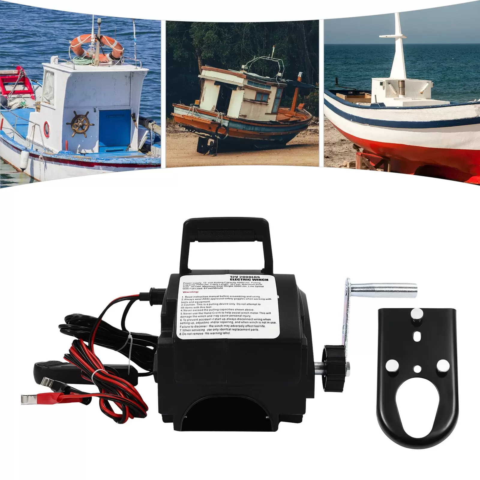 Elektrische Ankerwinde mit drahtloser Fernbedienung 906 kg 6000 lbs Kabel 3m 12V 300W Elektrische Ankerwinde mit drahtloser Fernbedienung 906 kg 6000 lbs Kabel 3m 12V 300W