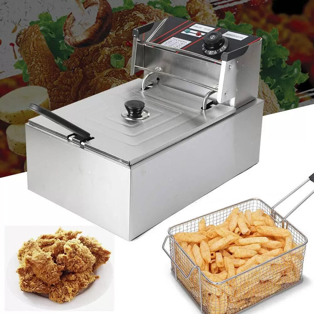 5.5L Elektrische Friteuse Fritteuse Fritöse Thermostaten Deep Fry Edelstahl Fritöse Fryer mit Kunststoffgriffen 2500W Single Fritteuse