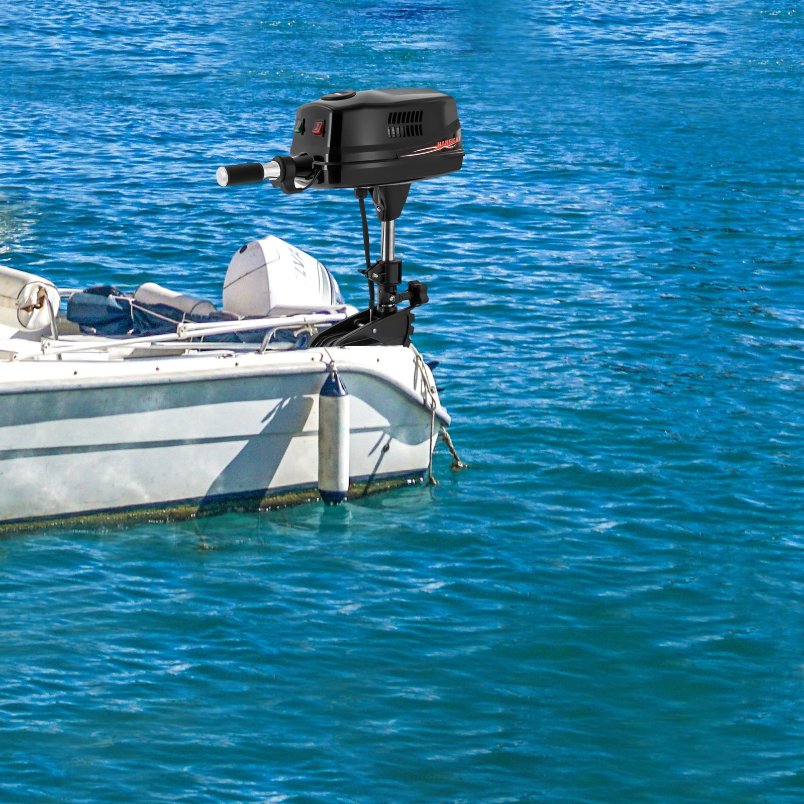 CNCEST 3.0HP 24V Bürstenloser Außenbordmotor Fischerboot Motor Pinnensteuerung Schalterknopf