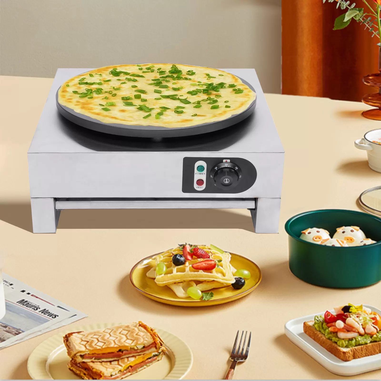 3000 Watt Profi Crepes Maker Crepesgerät Crepeseisen Crepesplatte Einstellbare Temperatur 50-300 ℃