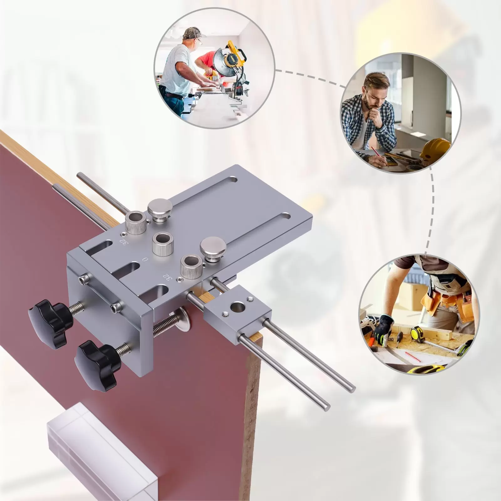 3-in-1 Bohrschablone - Dübelvorrichtung mit 6/8/10-mm Dübellochbohrer Führungsset