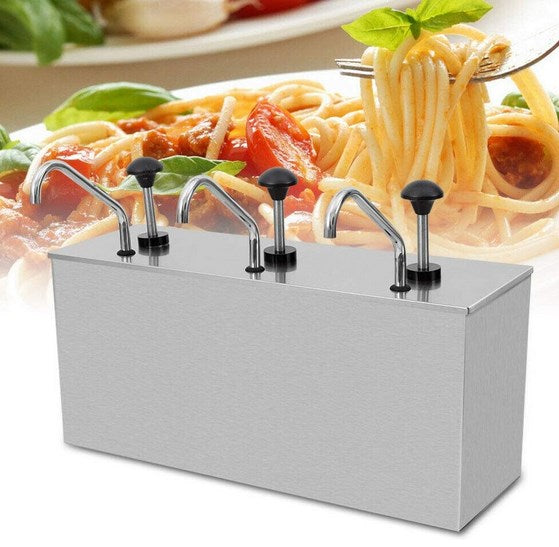 Soßenpumpenspender 3 * 4L Edelstahl Pumpspender Saucenspender Behälter Ketchup Senf Spender Küche