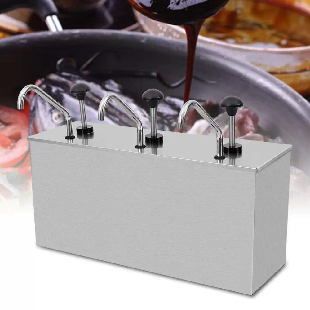 Soßenpumpenspender 3 * 4L Edelstahl Pumpspender Saucenspender Behälter Ketchup Senf Spender Küche