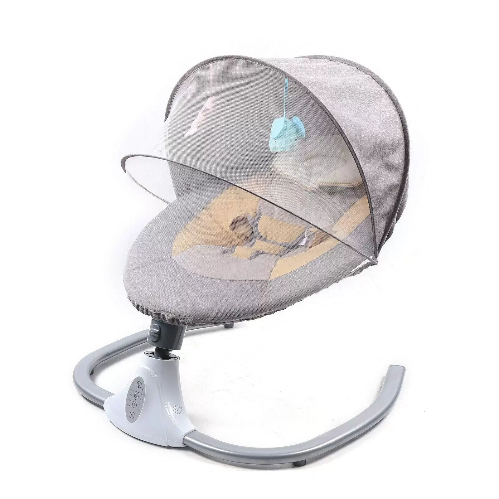Babywippen Schaukeln Tragbare Babyschaukel 4 Geschwindigkeiten 12 Melodien mit Spielzeuge, Moskitonetz (Grau)