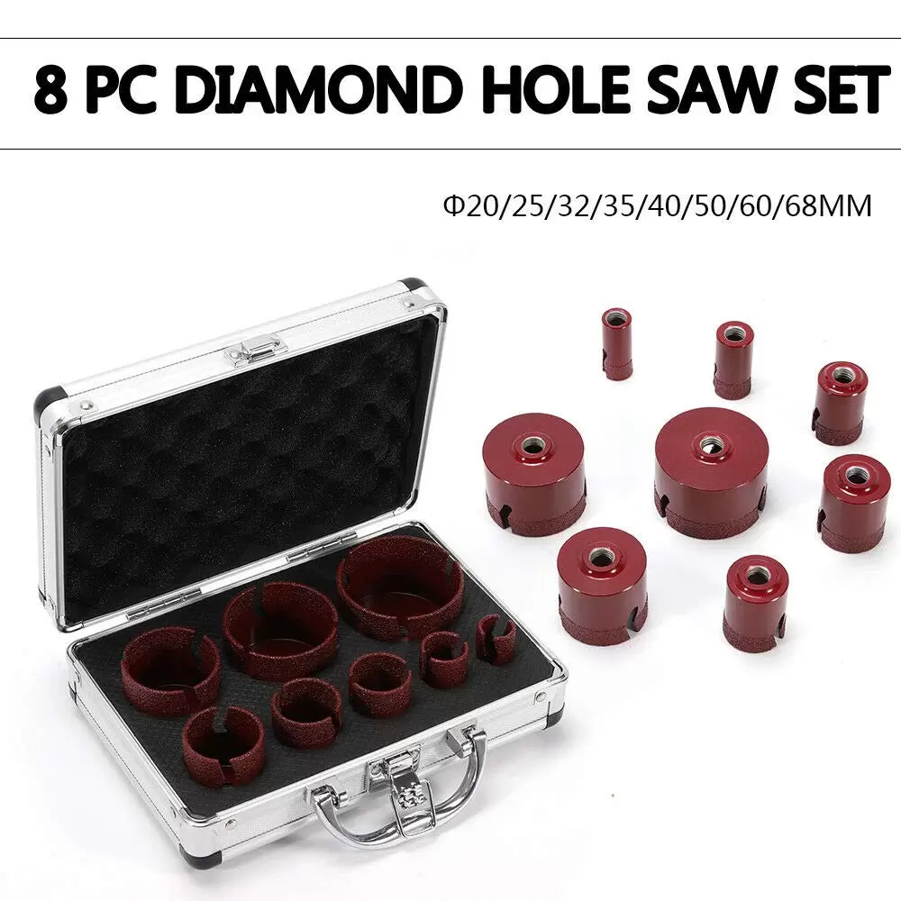 8 Tlg Diamant-Lochsägen-Set M14 Granit Fliesenbohrer 20/25/32/35/40/50/60/68mm Diamant-Bohrkronen Set 8 Tlg Diamant-Lochsägen-Set M14 Granit Fliesenbohrer 20/25/32/35/40/50/60/68mm Diamant-Bohrkronen Set
