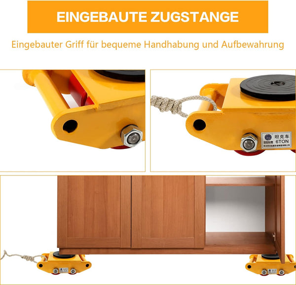 Transportfahrwerk Schwerlastrollen Panzerrollen 360-Grad-Drehung Fahrwerk Rollen 6T 4 Rollers (Gelb)