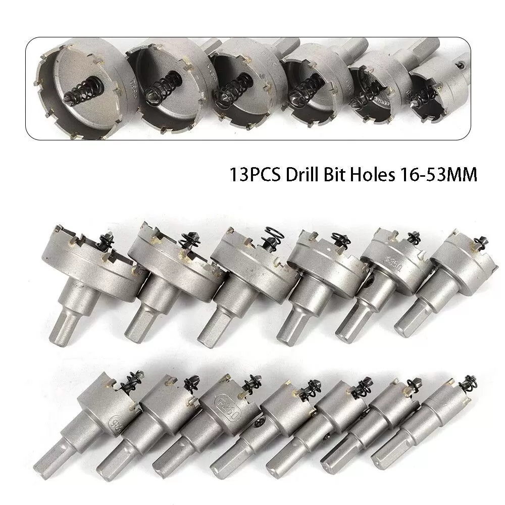 CNCEST 13 Sätze Bohrsägen, 16-53 mm Edelstahl-Hartmetallspitze TCT-Metallbohrer