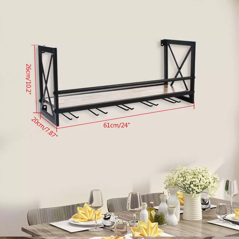 CNCEST Metall Schwarz Wandmontiertes Weinregal Halter mit 5 Stemware Neu