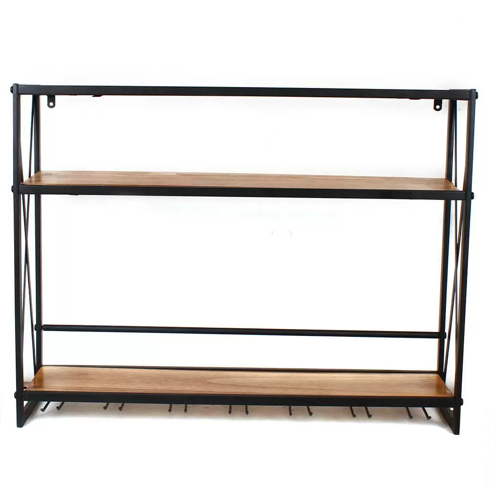 Wandmontiertes Weinregal 3 Tiers Weinflaschen-Lagerregal aus Metall an der Wand mit Glasbecherhalter