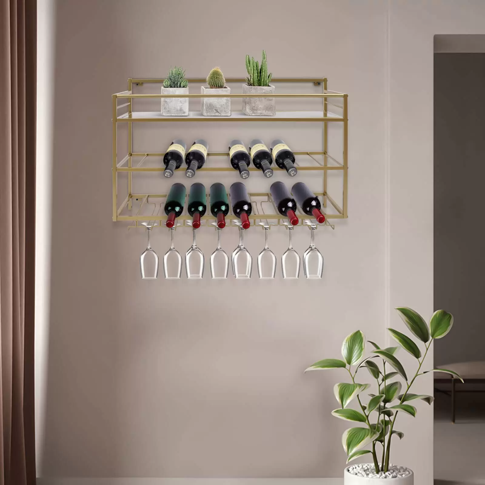 3Tier Weinregal Hängeregal mit Wine Glass Holders,MetallWeinregale (Gold)