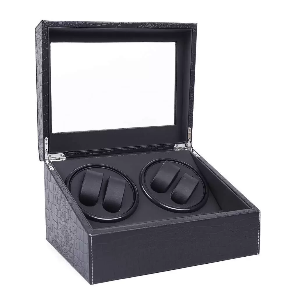 Uhrenbeweger 4+6 Automatikuhren Beweger Uhren Watch Winder Box Uhrenbox PU-Leder Schwarz