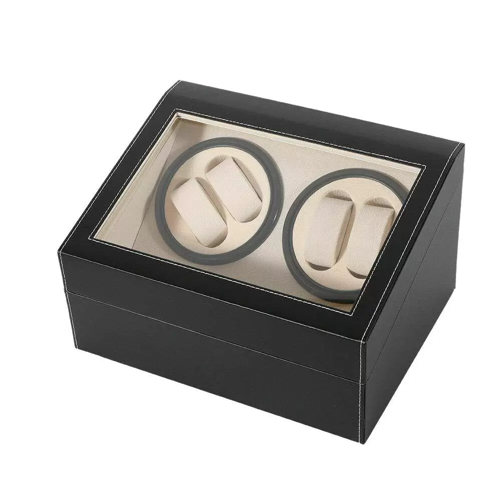 Uhrenbeweger 4+6 Automatikuhren Beweger Uhren Watch Winder Box Uhrenbox PU-Leder Schwarz