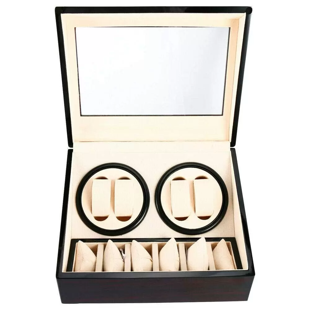 Uhrenbeweger 4+6 Automatikuhren Beweger Uhren Watch Winder Box Uhrenbox PU-Leder Schwarz