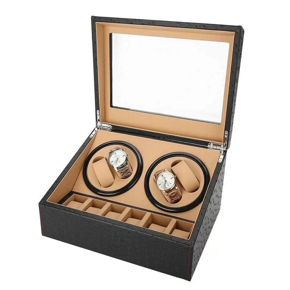 Uhrenbeweger 4+6 Automatikuhren Beweger Uhren Watch Winder Box Uhrenbox PU-Leder Schwarz