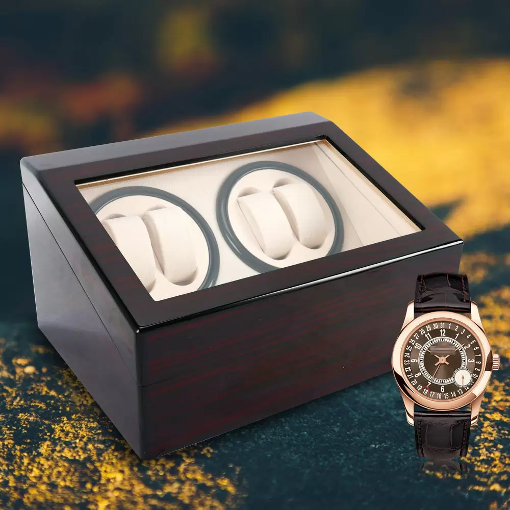 Uhrenbeweger 4+6 Automatikuhren Beweger Uhren Watch Winder Box Uhrenbox PU-Leder Schwarz