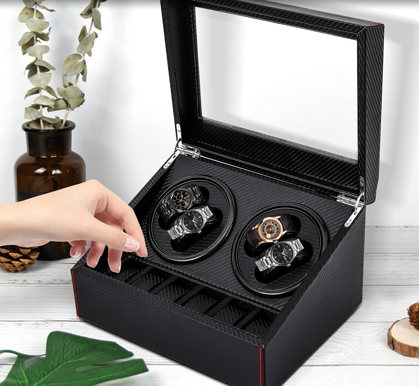 Uhrenbeweger 4+6 Automatikuhren Beweger Uhren Watch Winder Box Uhrenbox PU-Leder Schwarz