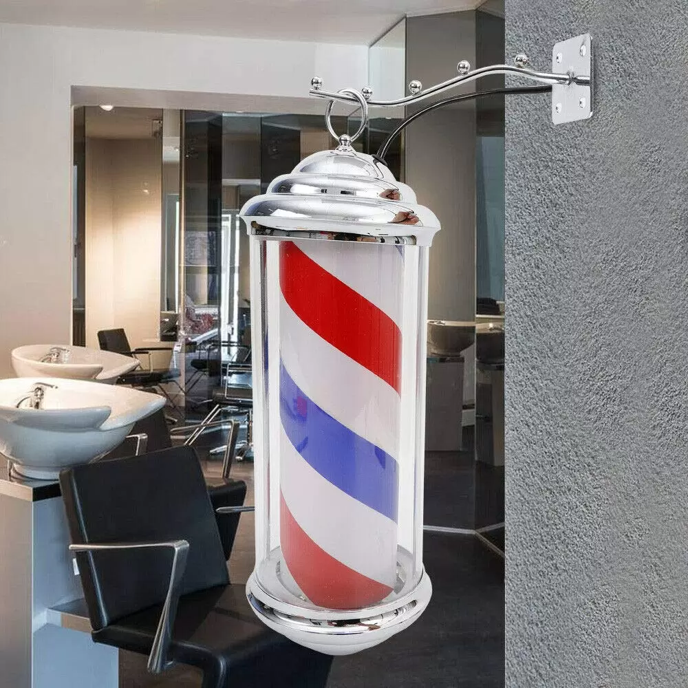 LED Classic Barber Pole Schwarz Weiß Beleuchtung Und Rotierenden Streifen Friseursalon